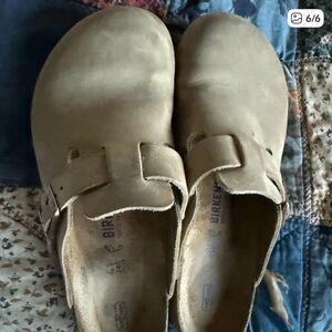 Birkenstock Brown Suede Boston Clogs with Buckle